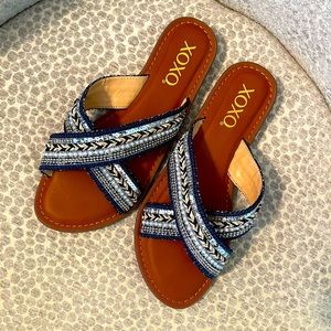 XOXO Blue Beaded Sandals - worn once! Size 8.5